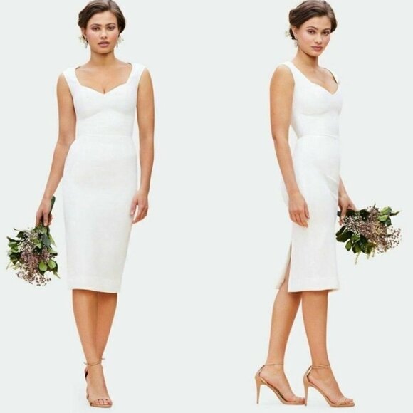 Dress The Population Elle Queen Anne Sweetheart Neck Sheath Midi Dress White XXL - Picture 2 of 12